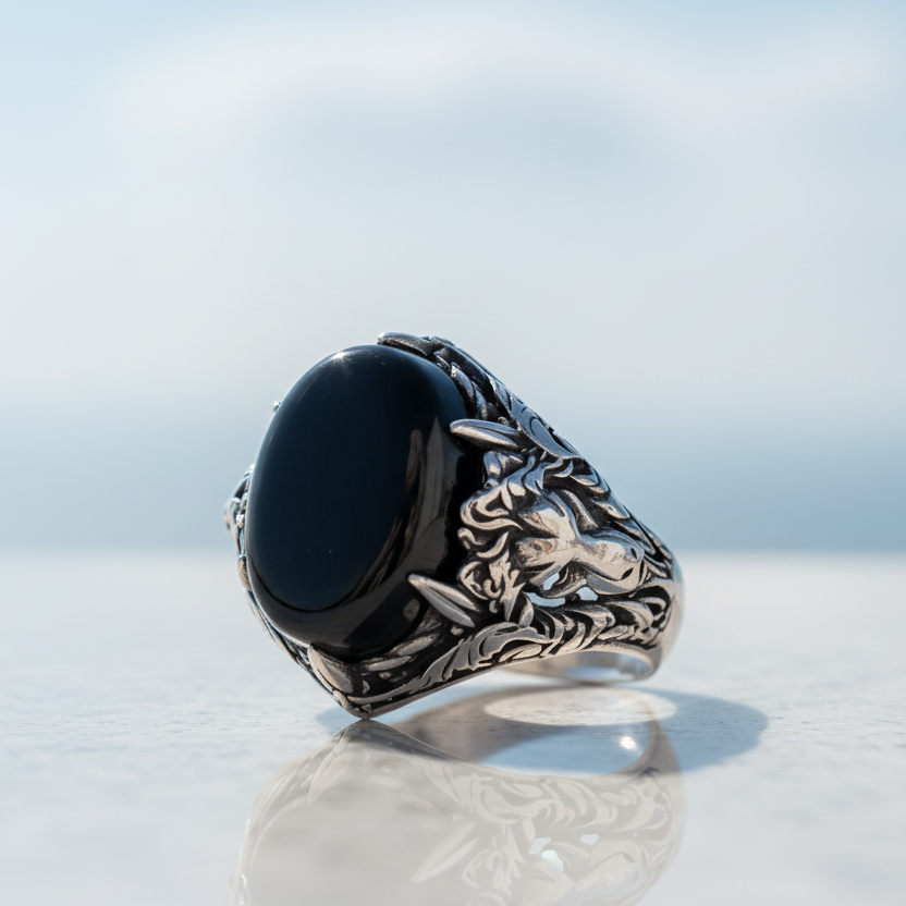Silver men's ring with Onyx