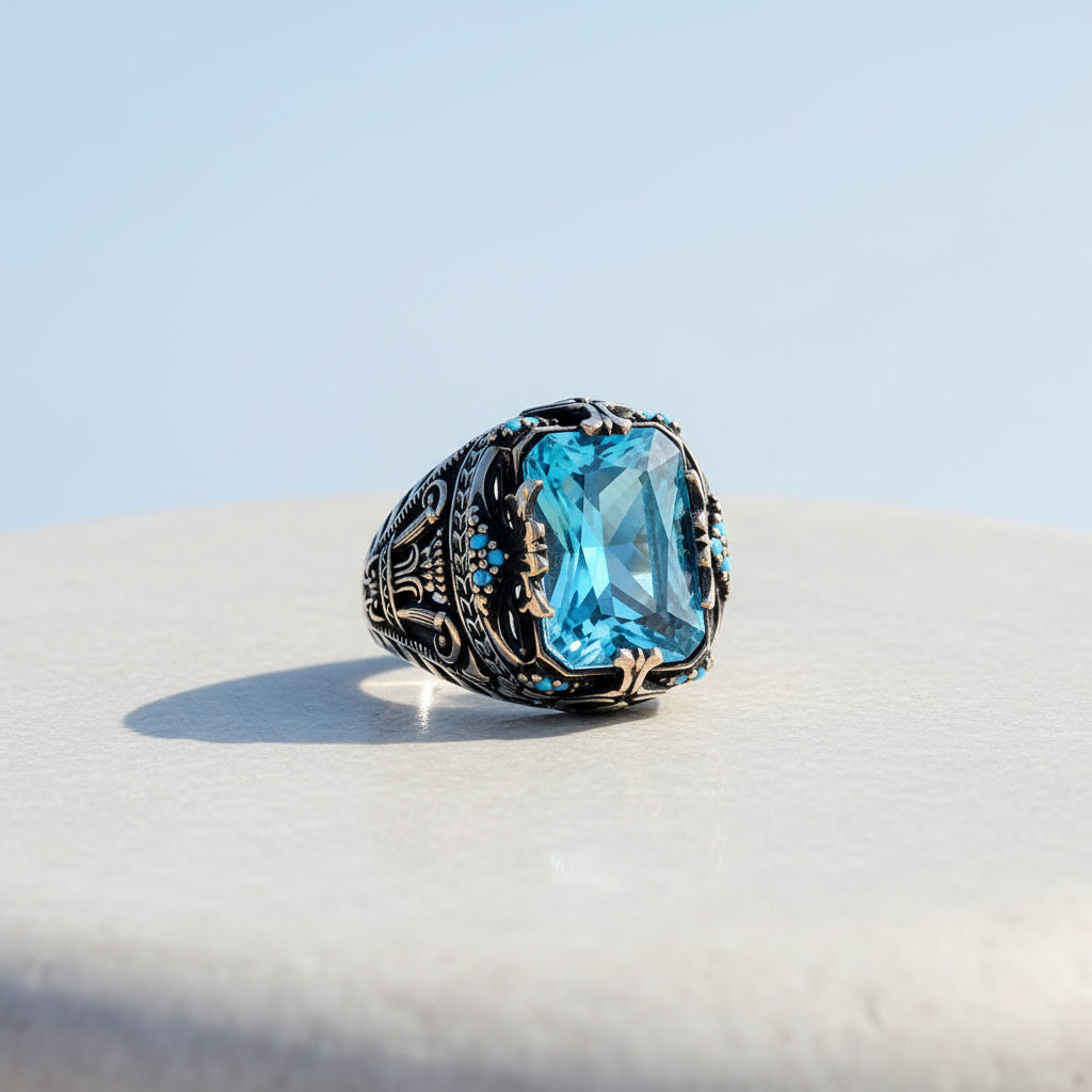 Men's Ring With Blue Stone CLMR0221