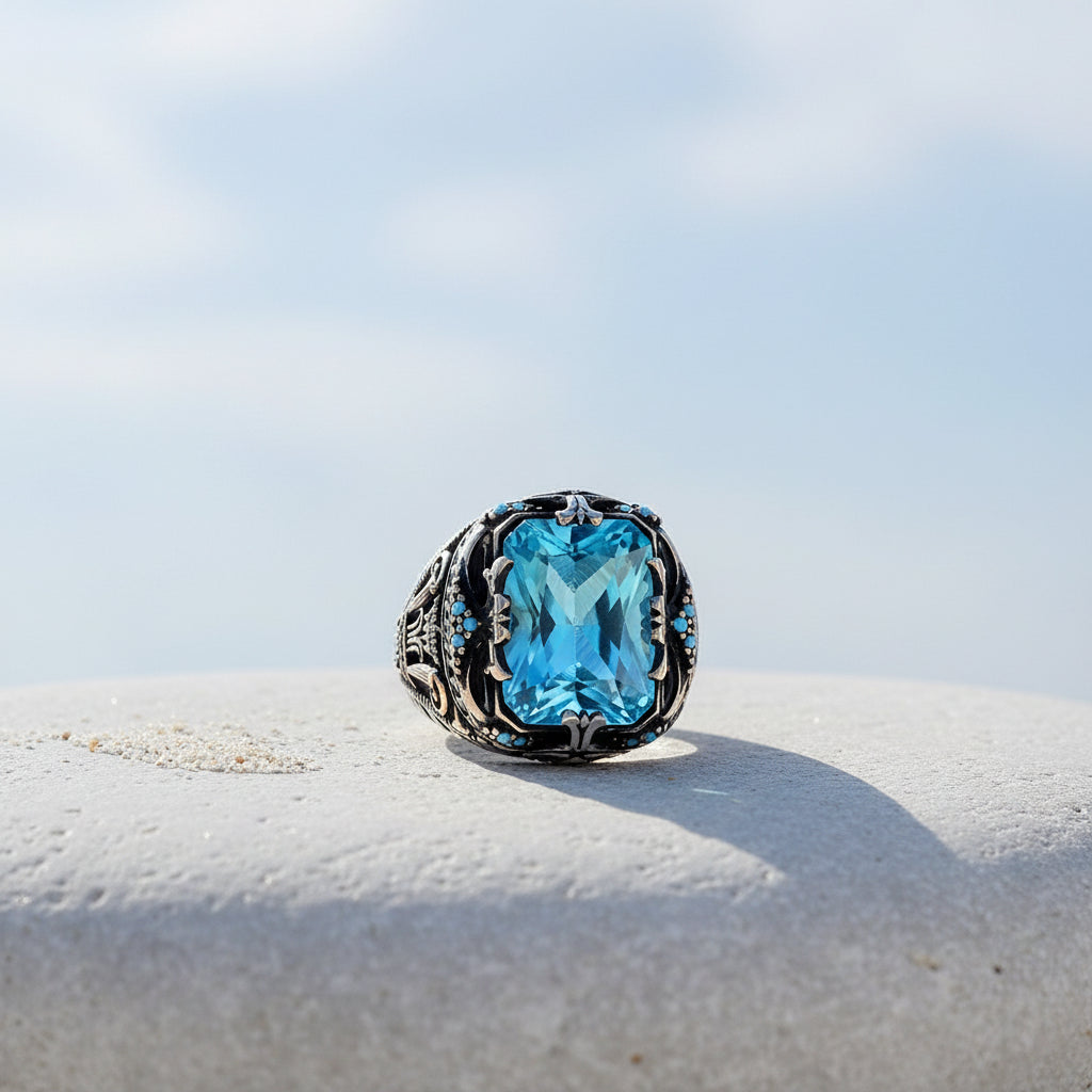 Men's Ring With Blue Stone CLMR0221