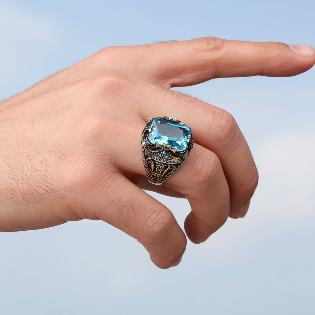Men's Ring With Blue Stone CLMR0221