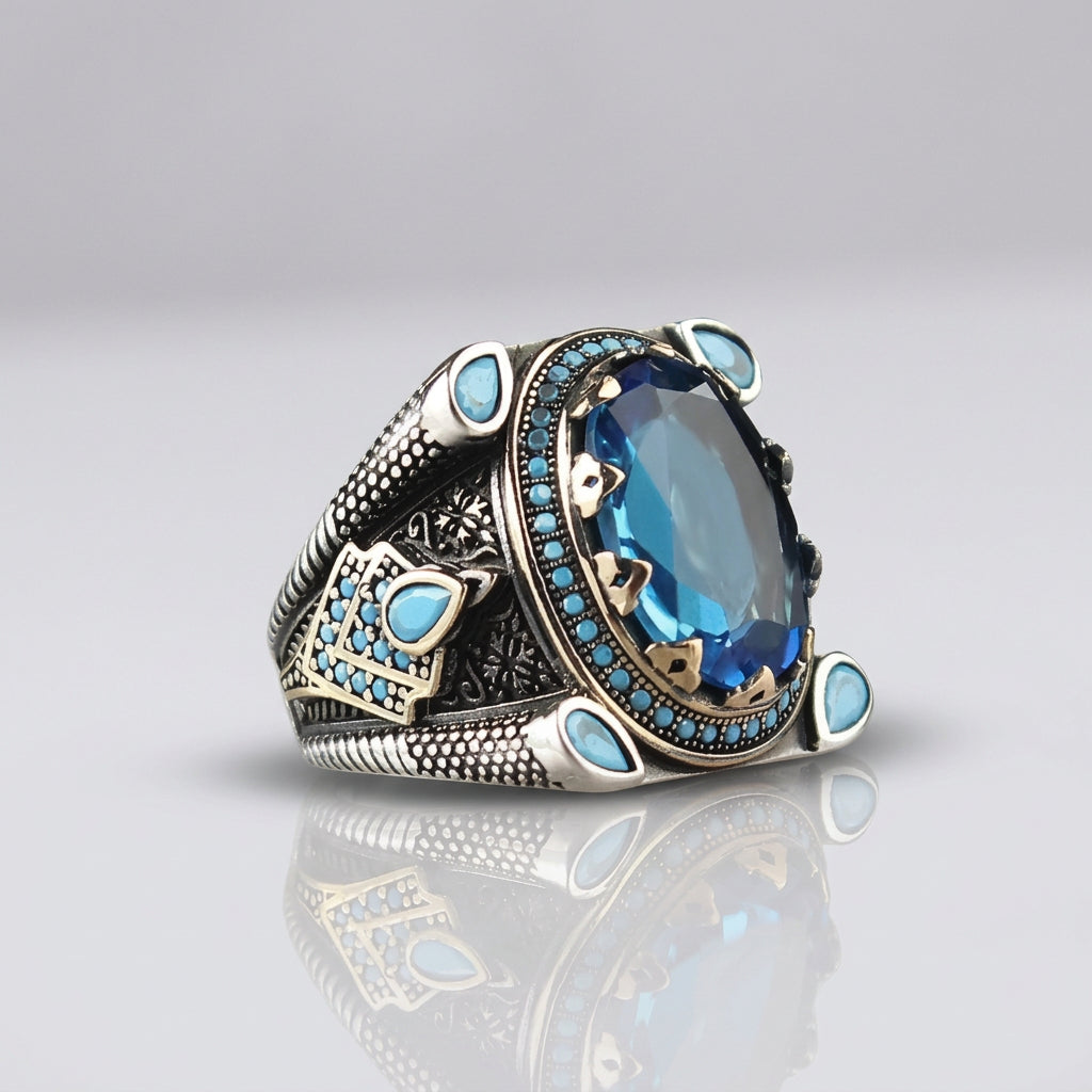 Ocean Blue Mystic Topaas Herenring | 925 Zilver