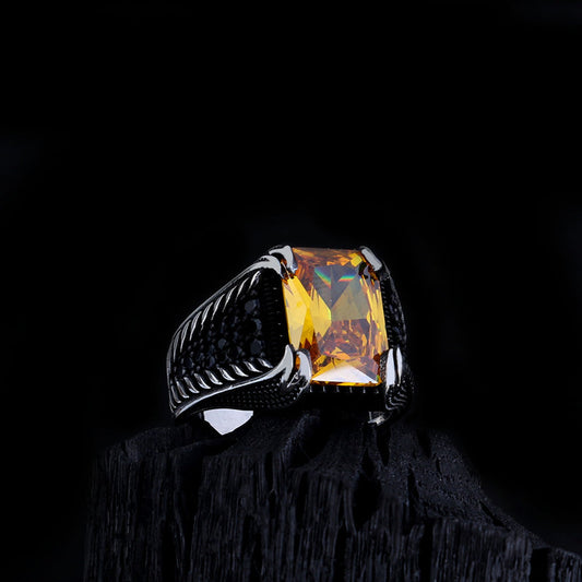 925 Sterling Silver Ring with Yellow Zirconia Stone