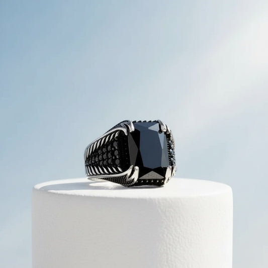 925 Sterling Silver Ring with Black Zirconia Stone
