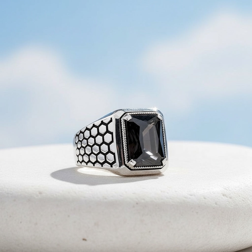925 Sterling Silver Ring with Black Zirconia Stone