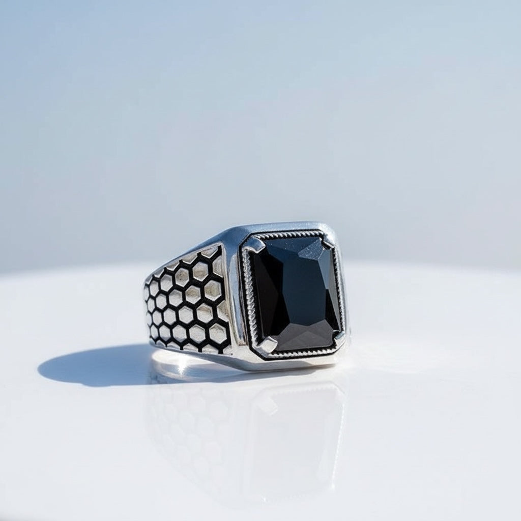 925 Sterling Silver Ring with Black Zirconia Stone