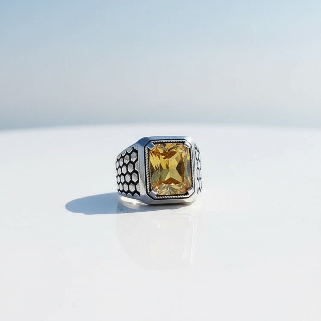 925 Sterling Silver Ring with Yellow Zirconia Stone