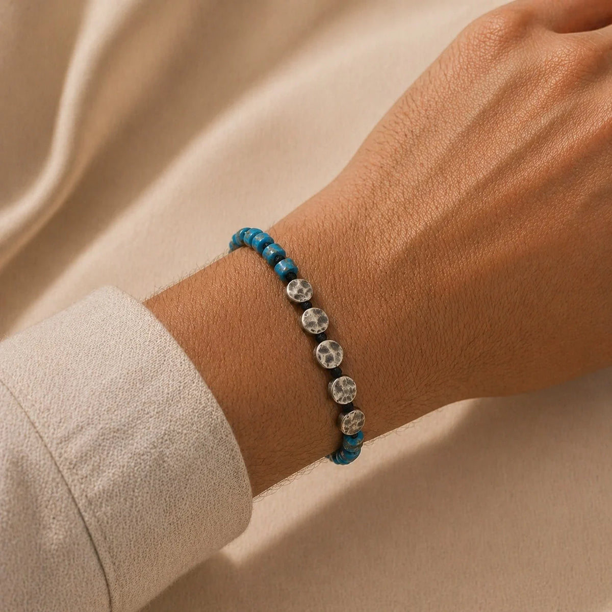 Turkoois Macramé Herenarmband | 925 Zilver