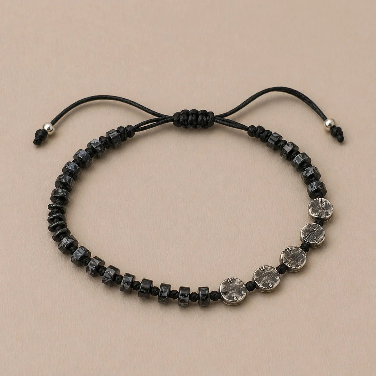 Sneeuwvlok Obsidiaan Macramé Herenarmband | 925 Zilver