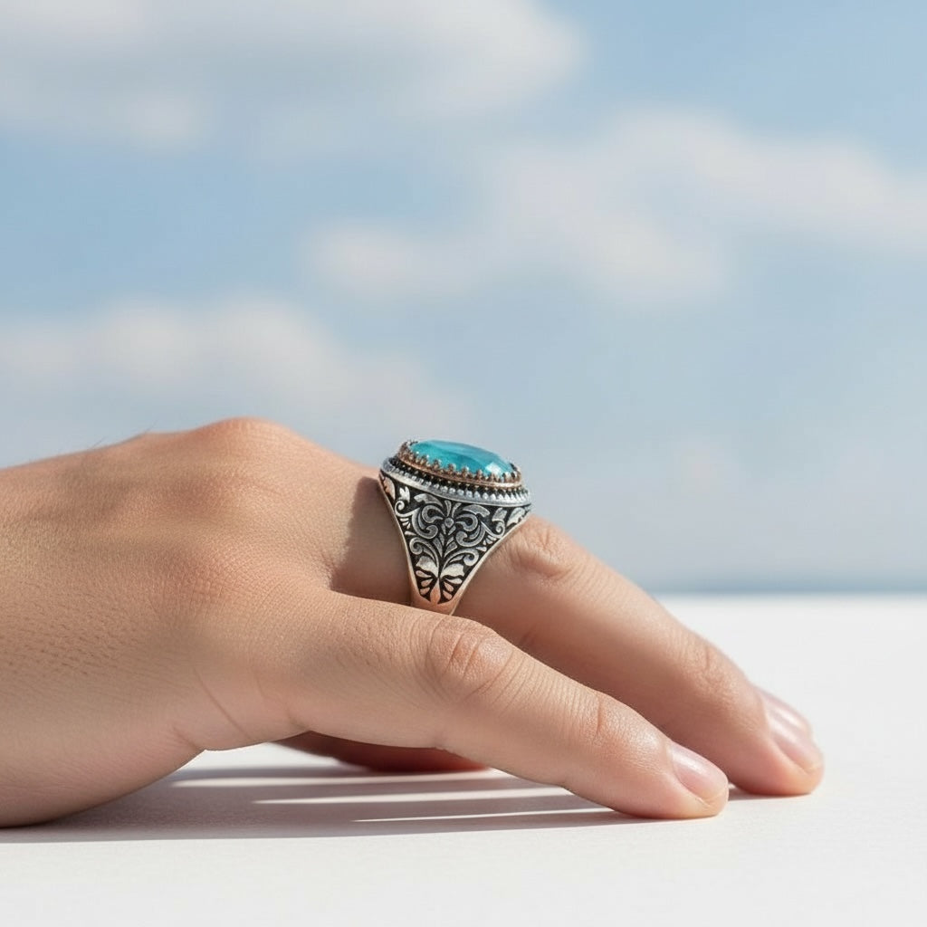 Men's ring with paraiba stone - 925 sterling silver