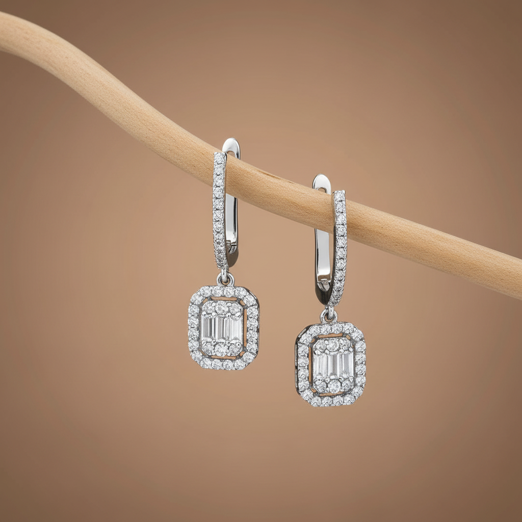 Silver luxury earrings with white zirconias DMNK002