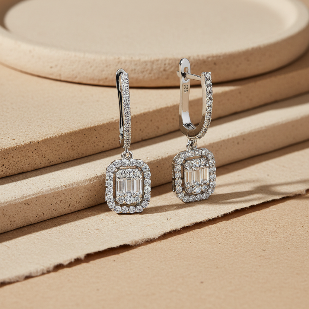 Silver luxury earrings with white zirconias DMNK002