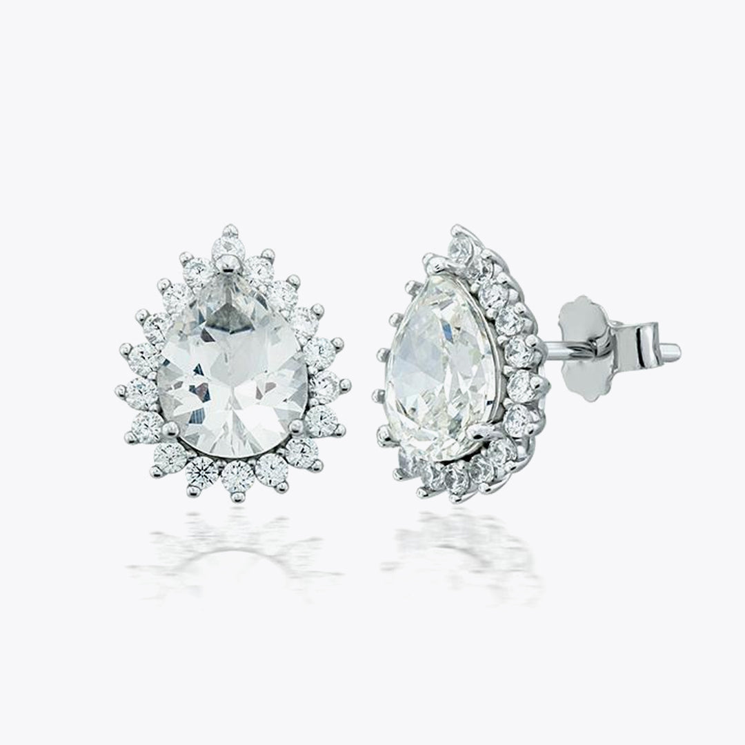 Silver luxury drop earrings with white zirconias DMNK007