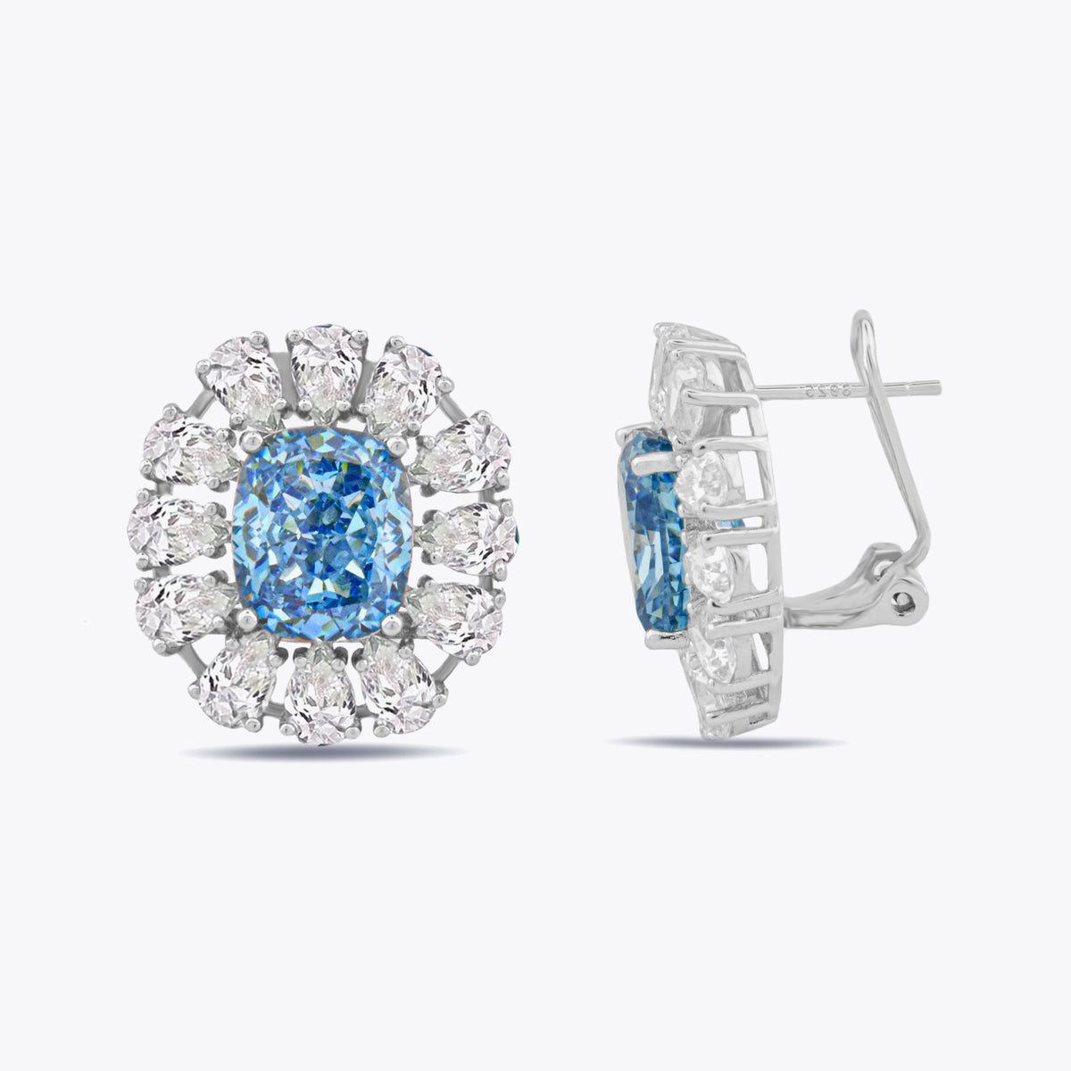 Zilveren luxe oorbellen met blauwe en witte zirconia's DMNK011