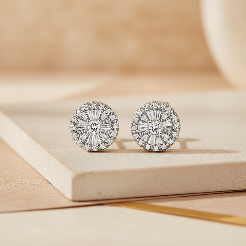 11mm silver stud earrings, set with white zirconias