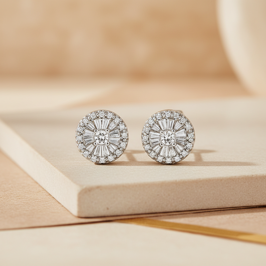 11mm silver stud earrings, set with white zirconias