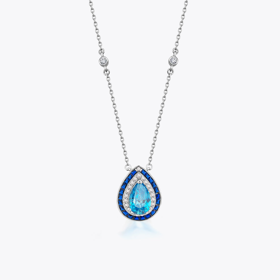 925 Sterling Zilveren Ketting met Blauwe Druppelvormige Zirkonia