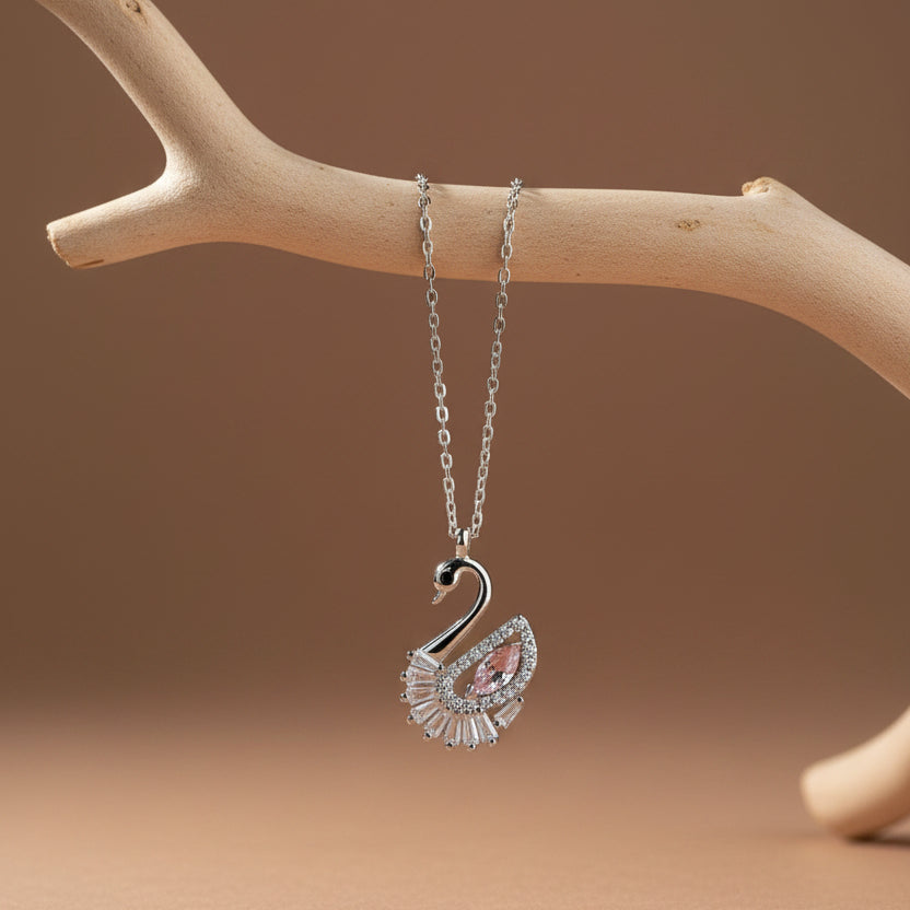 Zwaan Ketting met Roze Zirkonia | 925 Zilver