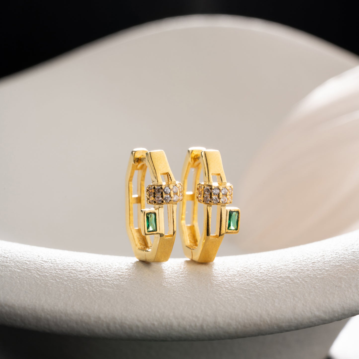 VÉRA Groene Baguette Oorbellen | 925 Zilver