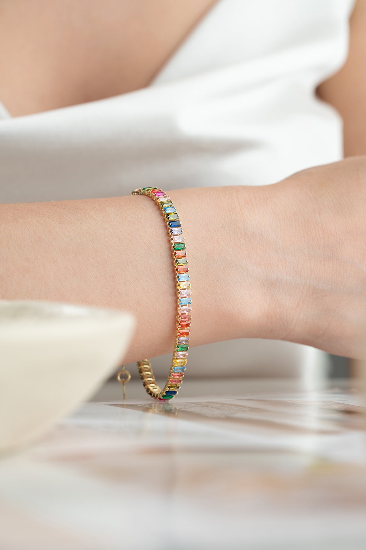 Bracelet with colorful stones - 925 silver gilded