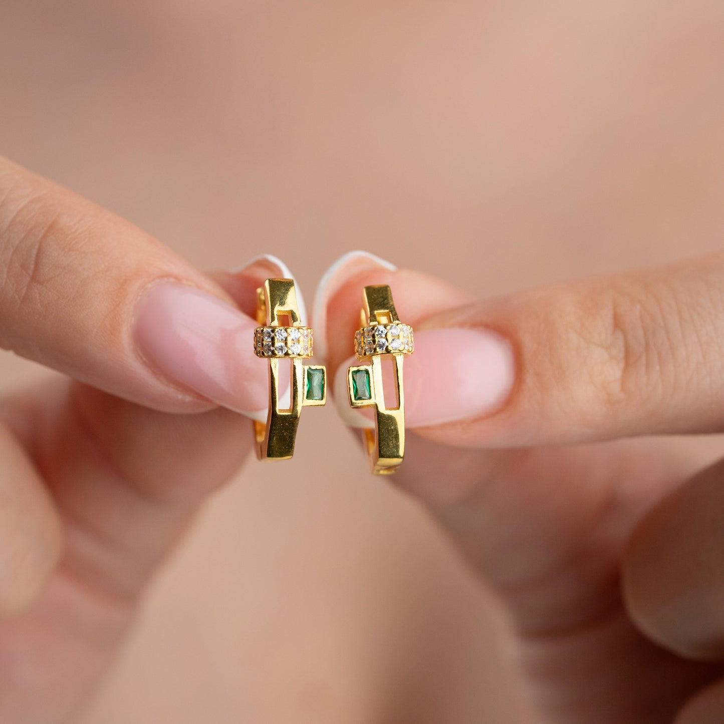 VÉRA Groene Baguette Oorbellen | 925 Zilver
