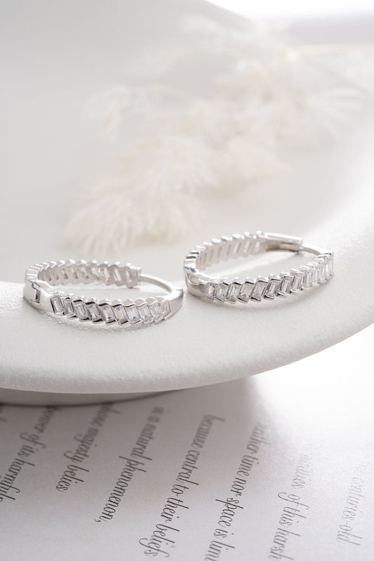 925 Sterling Silver Hoop Earrings with Baguette Stones