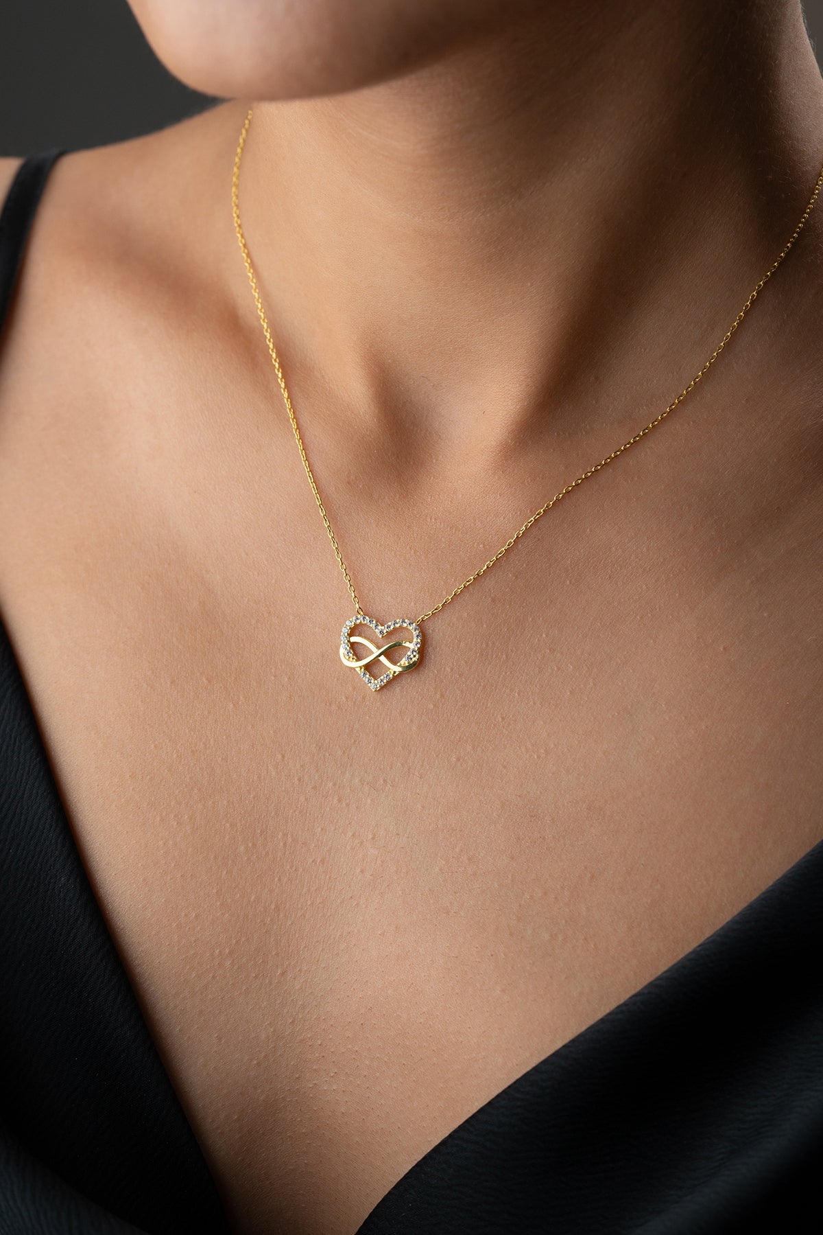 Heart & Infinity Necklace - 925 Silver Gold Plated