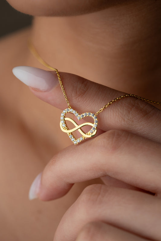 Heart & Infinity Necklace - 925 Silver Gold Plated