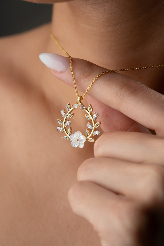 Zirconia Flower Necklace - 925 Silver Gold Plated