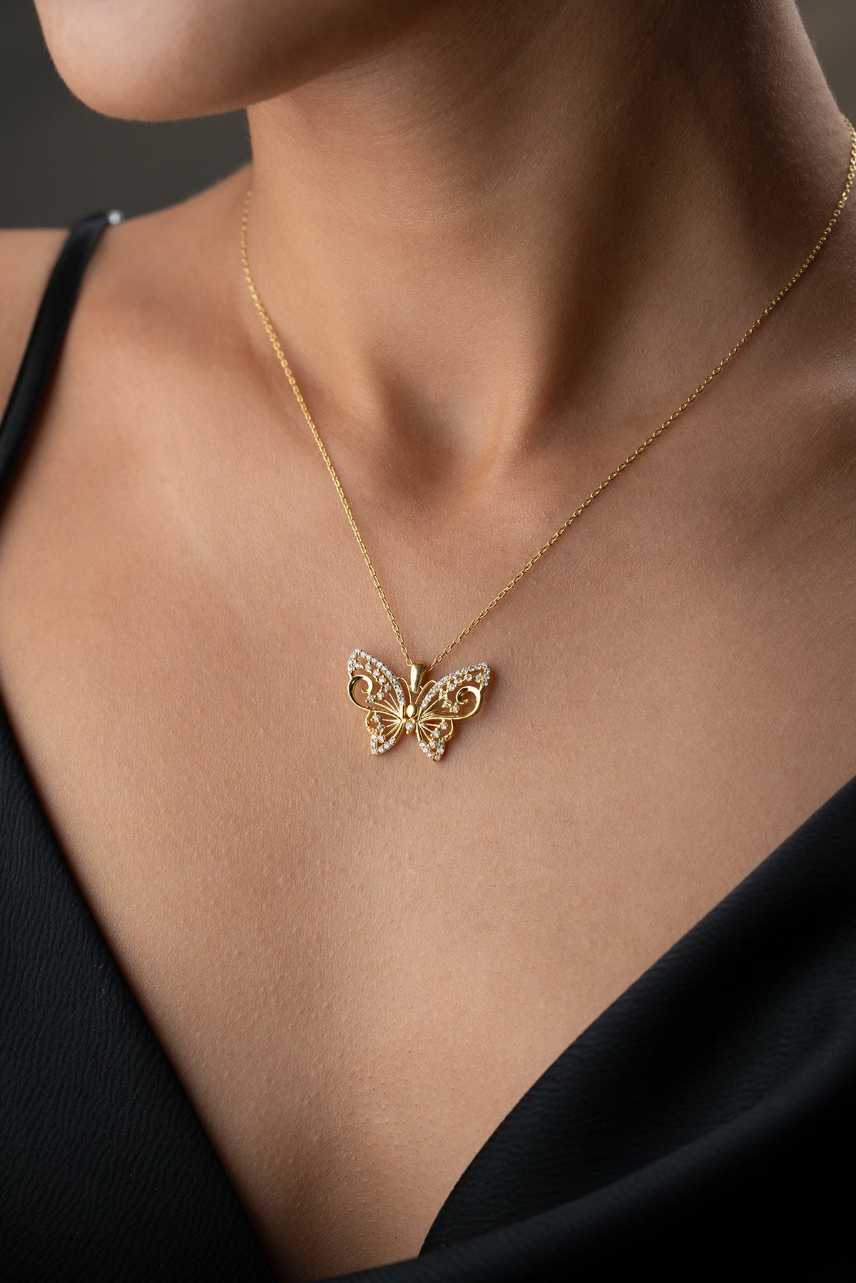 Butterfly Necklace - 925 Silver Gold Plated