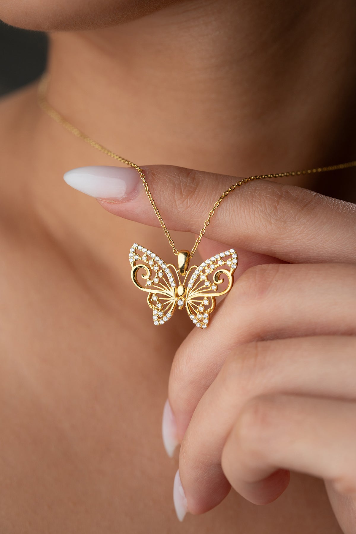 Butterfly Necklace - 925 Silver Gold Plated