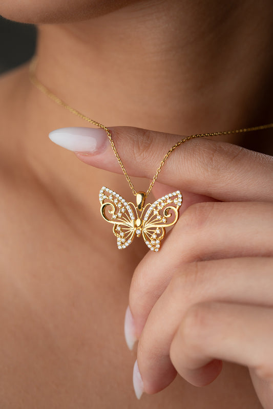 Butterfly Necklace - 925 Silver Gold Plated