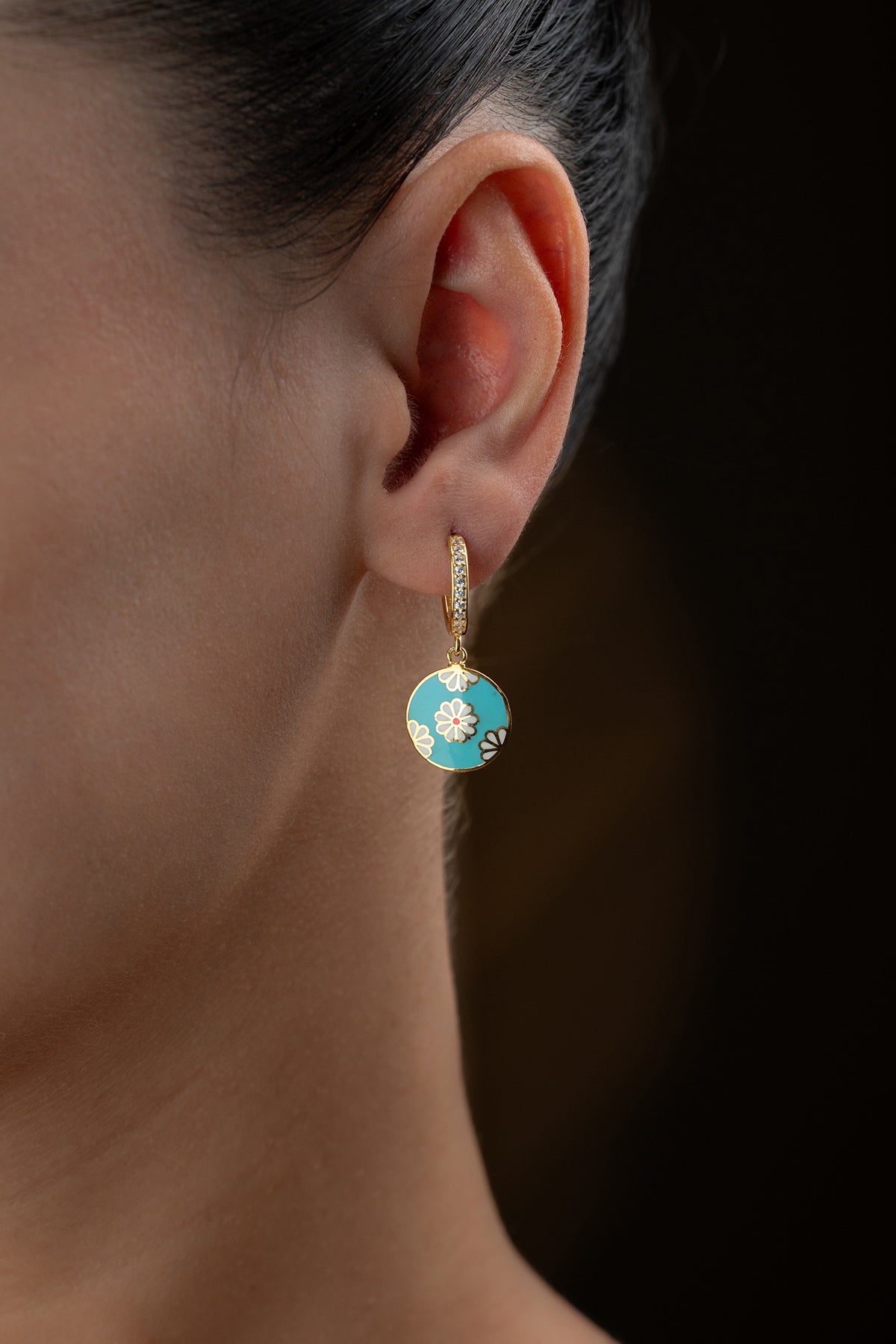 Enamel Flower Earrings - 925 Sterling Silver