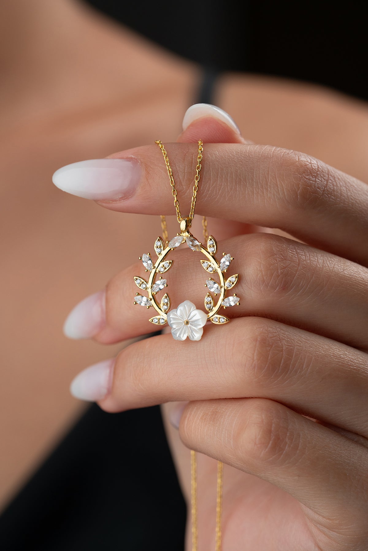 Zirconia Flower Necklace - 925 Silver Gold Plated