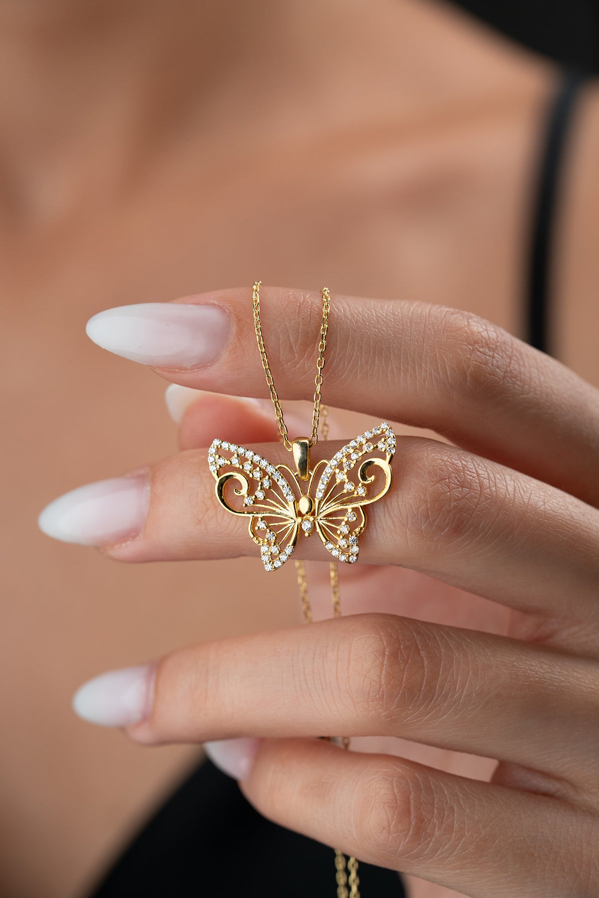 Butterfly Necklace - 925 Silver Gold Plated