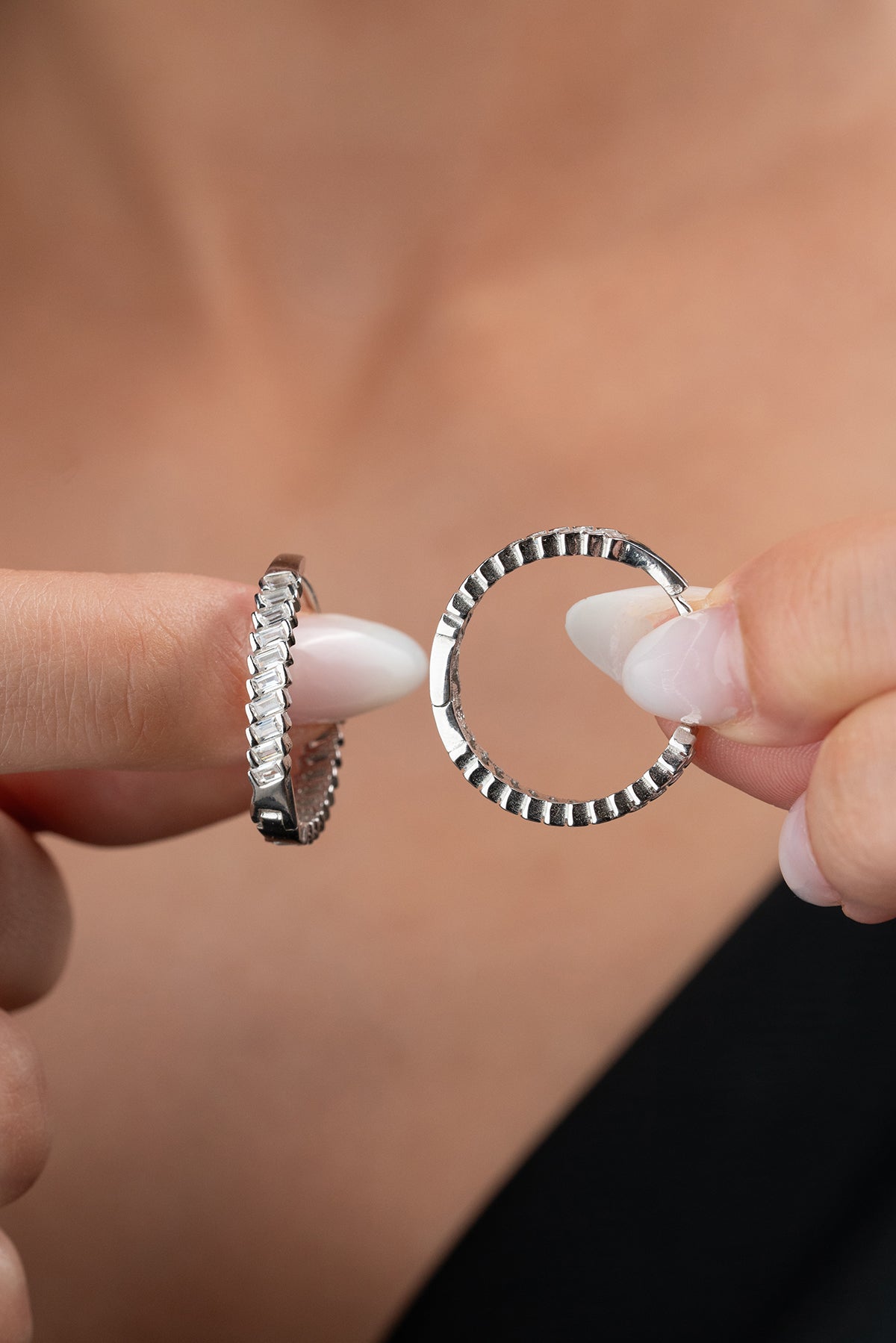 925 Sterling Zilveren Hoepeloorbellen met Baguette Stenen