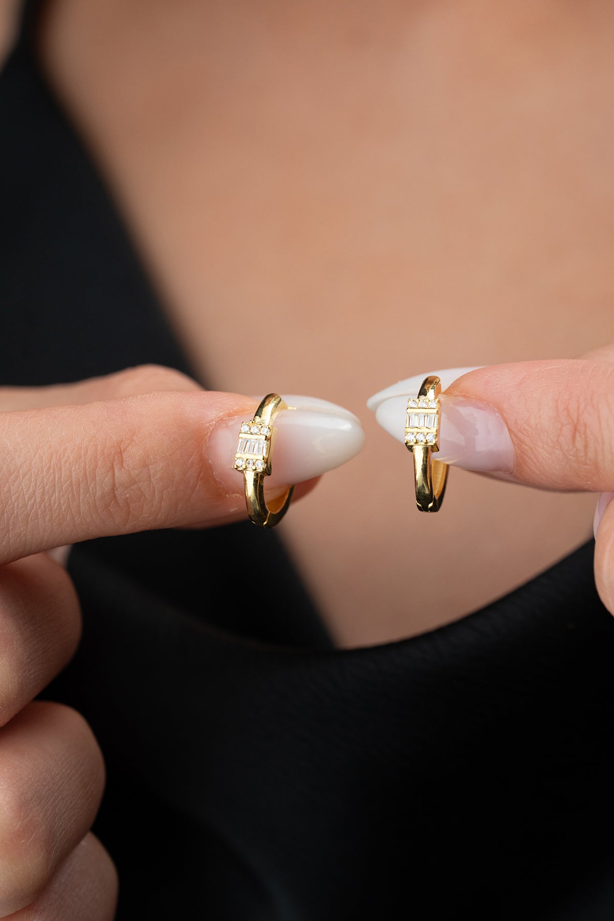 925 Zilveren Hoepeloorbellen met Baguette Steentjes