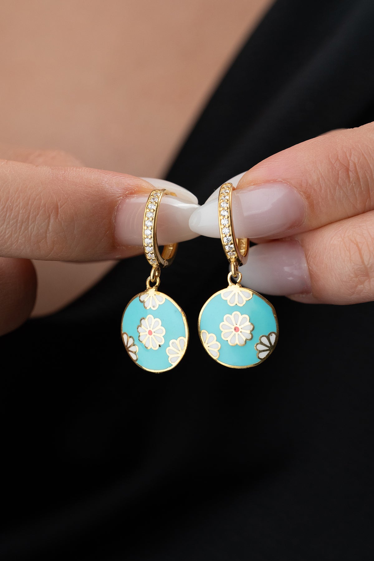 Enamel Flower Earrings - 925 Sterling Silver