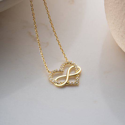 Heart & Infinity Necklace - 925 Silver Gold Plated