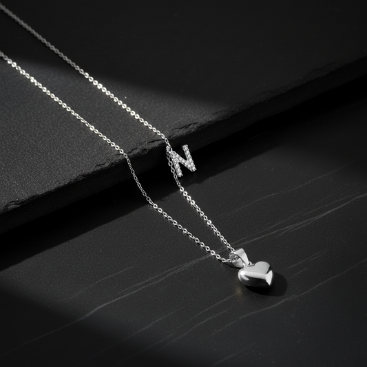 925 Sterling Silver Necklace with Heart and Letter