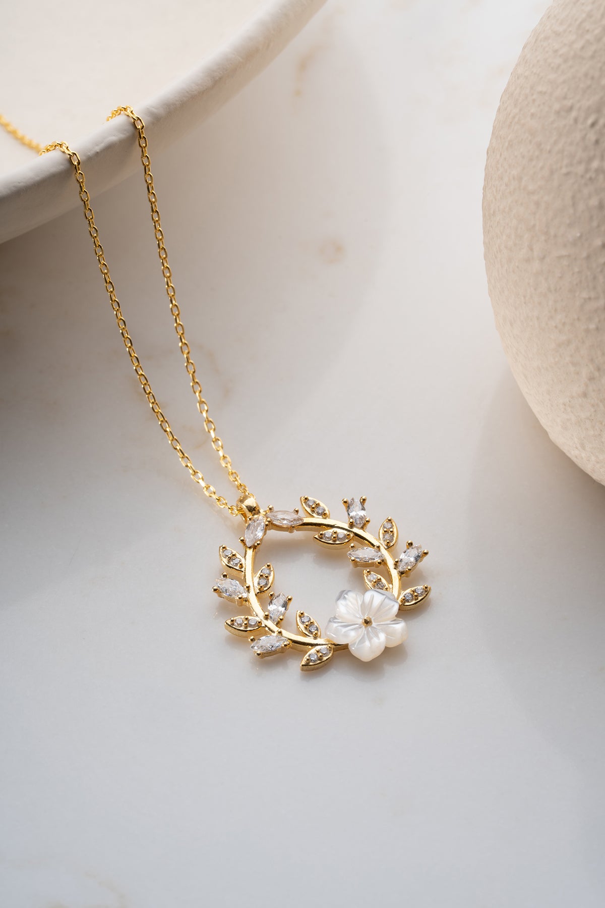 Zirconia Flower Necklace - 925 Silver Gold Plated