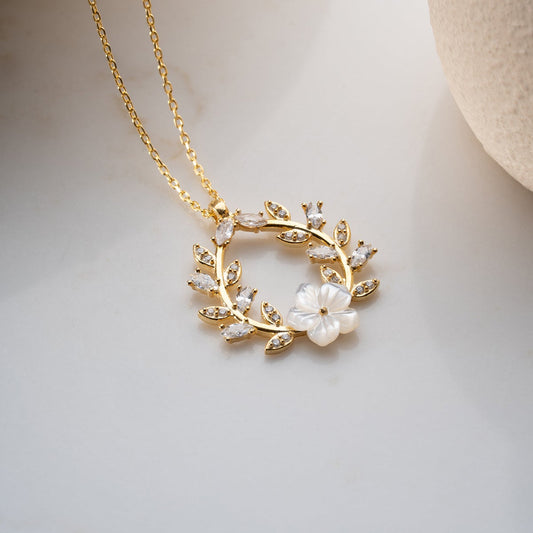 Zirconia Flower Necklace - 925 Silver Gold Plated