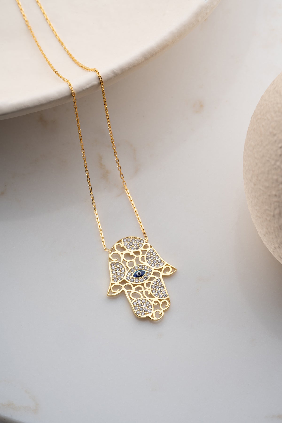 Hamsa Hand Necklace with Eye - 925 Silver Gold Plated