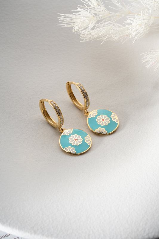 Enamel Flower Earrings - 925 Sterling Silver