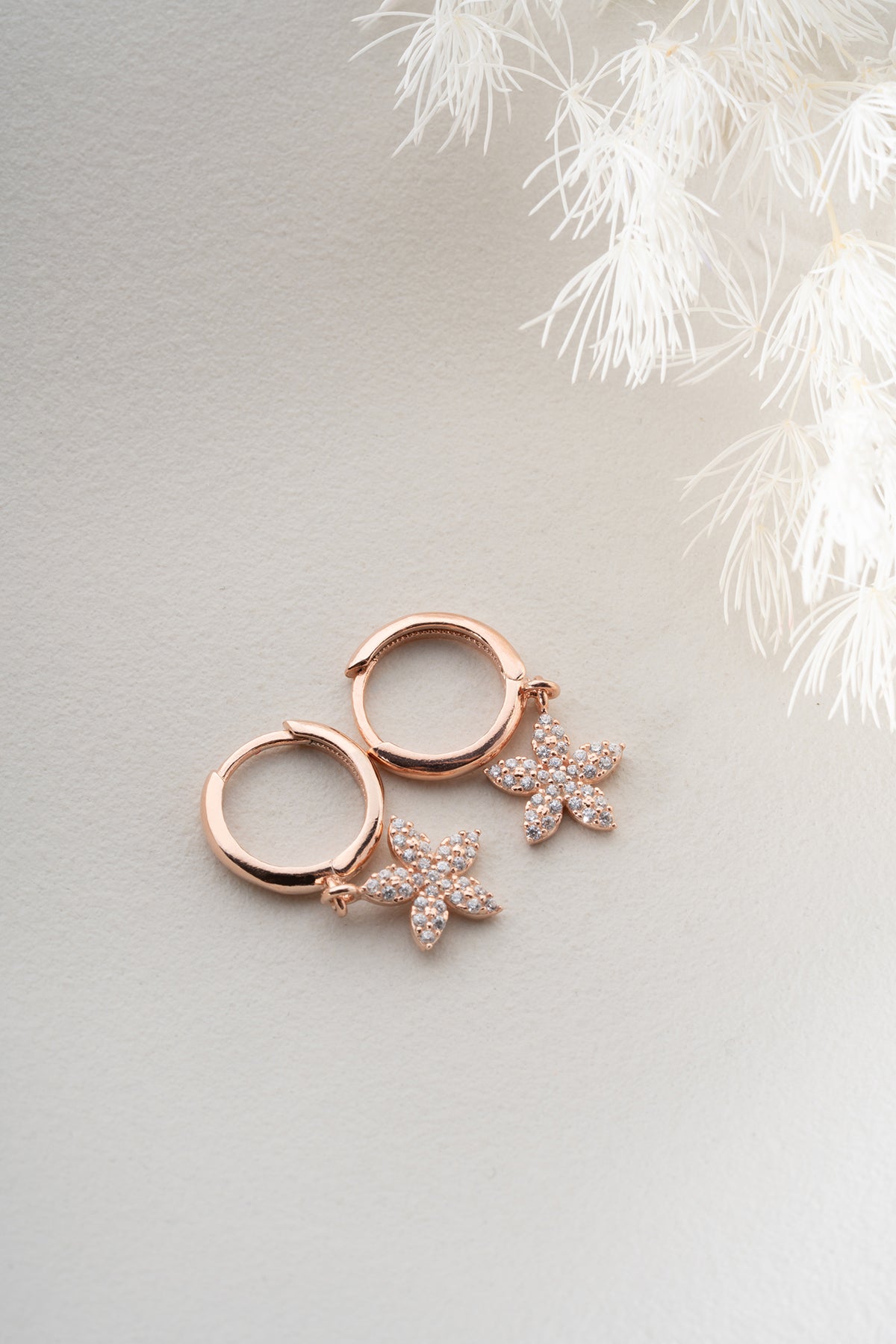 Rose Gold Colored Earrings with Flower Pendant