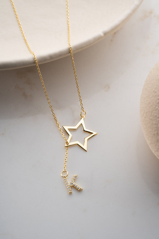 Starry Initial Ster & Letter Zilveren Ketting