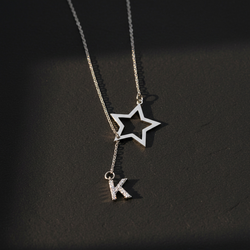 Starry Initial Star & Letter Silver Necklace