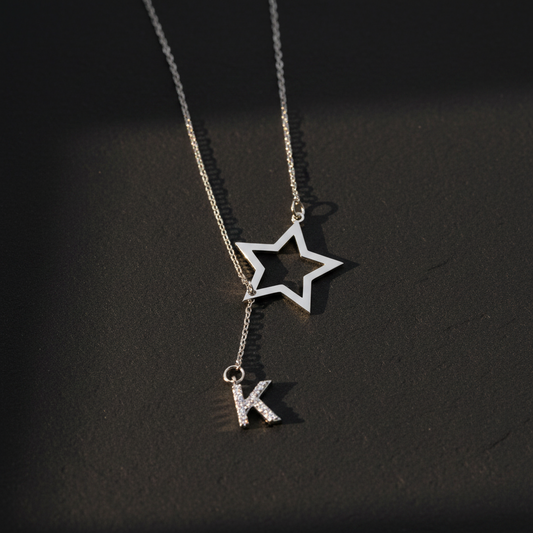 Starry Initial Star & Letter Silver Necklace