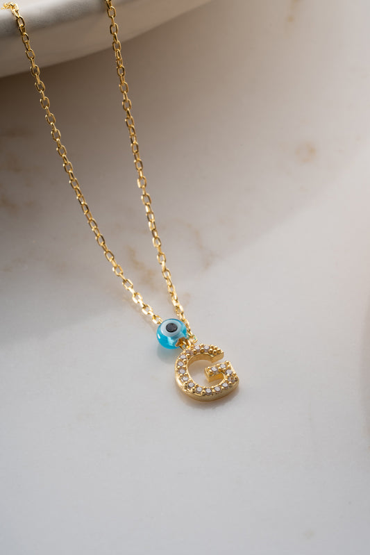 Evil Eye Initial Letter Zilveren Ketting