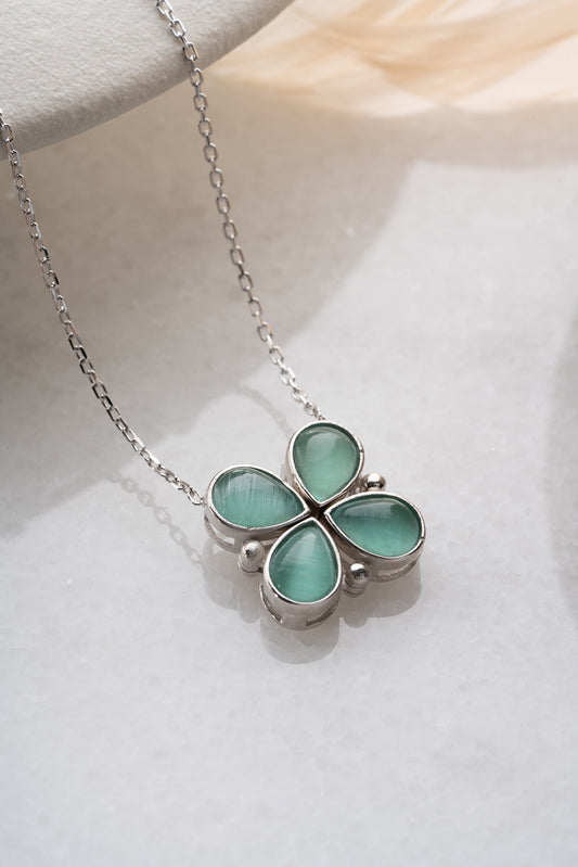 Klaver Ketting met Groene Steen | 925 Zilver