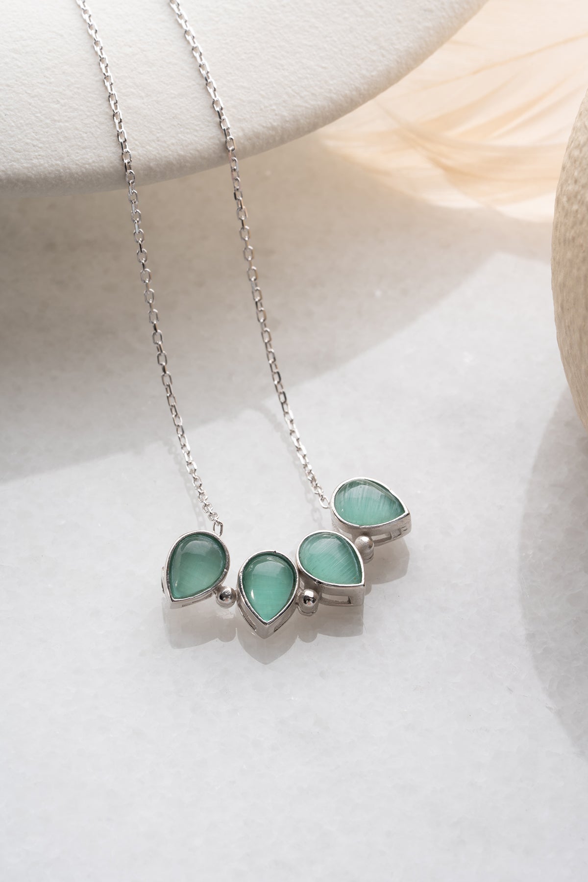 Klaver Ketting met Groene Steen | 925 Zilver